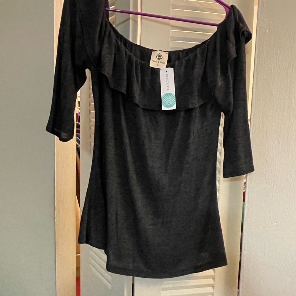 Spade & Heart (Stitch Fix) Ruben Off the Shoulder Knit Top Dark Grey XL